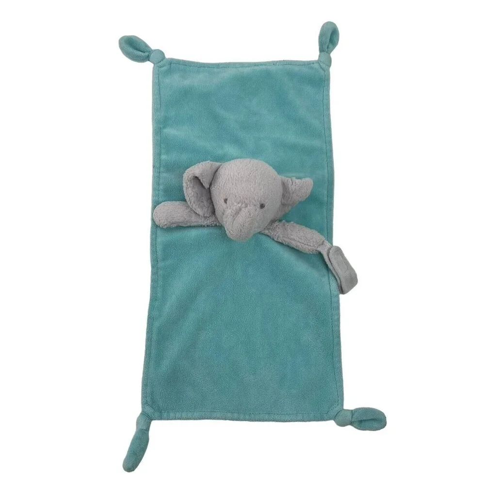 Carter's Gray Elephant Security‎ Blanket Lovey Rattle Pacifier Holder Aqua Blue